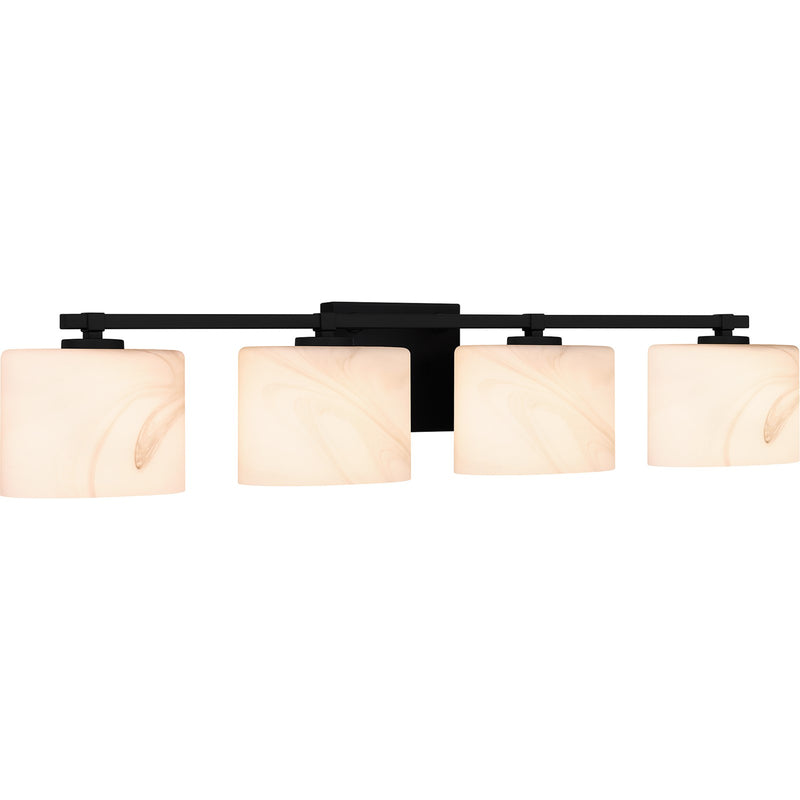 Quoizel Mather 32in 4-Light Vanity Light | Modern Matte Black and White Marble Glass | Bathroom Vanity & Powder Room | Model MTH8632MBK