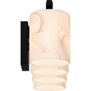 Quoizel Mather 32in 4-Light Vanity Light | Modern Matte Black and White Marble Glass | Bathroom Vanity & Powder Room | Model MTH8632MBK