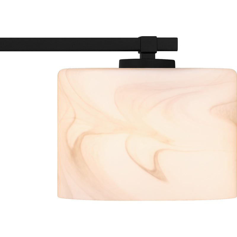 Quoizel Mather 32in 4-Light Vanity Light | Modern Matte Black and White Marble Glass | Bathroom Vanity & Powder Room | Model MTH8632MBK