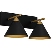 Quoizel Mastro 17in 2-Light Vanity Light | Industrial Matte Black and Gold Metal | Bathroom Vanity & Powder Room | Model MTO8617MBK