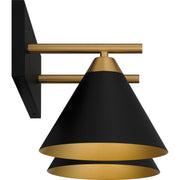 Quoizel Mastro 17in 2-Light Vanity Light | Industrial Matte Black and Gold Metal | Bathroom Vanity & Powder Room | Model MTO8617MBK