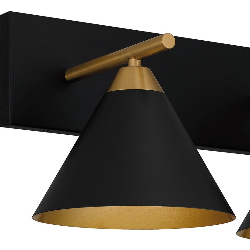 Quoizel Mastro 17in 2-Light Vanity Light | Industrial Matte Black and Gold Metal | Bathroom Vanity & Powder Room | Model MTO8617MBK