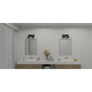 Quoizel Mastro 17in 2-Light Vanity Light | Industrial Matte Black and Gold Metal | Bathroom Vanity & Powder Room | Model MTO8617MBK