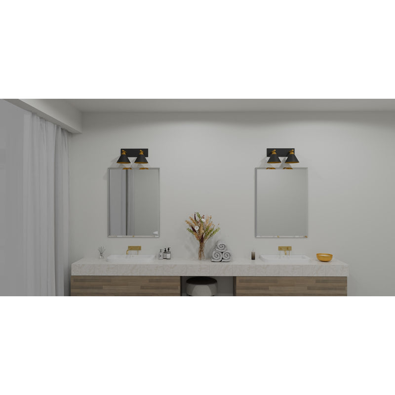 Quoizel Mastro 17in 2-Light Vanity Light | Industrial Matte Black and Gold Metal | Bathroom Vanity & Powder Room | Model MTO8617MBK