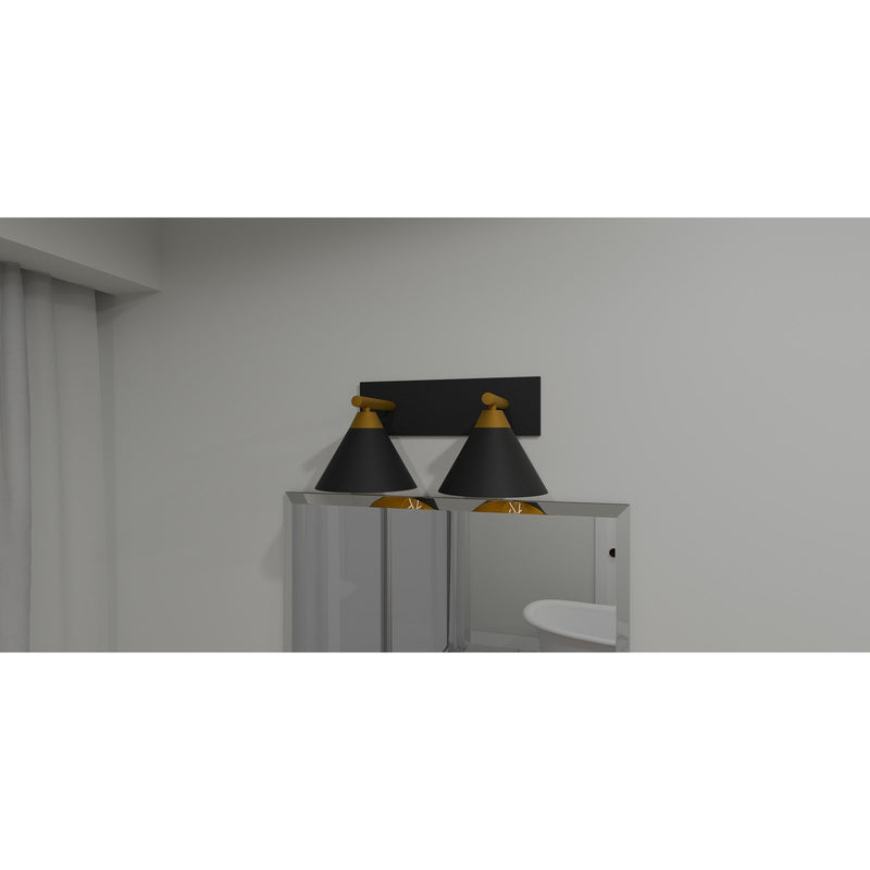 Quoizel Mastro 17in 2-Light Vanity Light | Industrial Matte Black and Gold Metal | Bathroom Vanity & Powder Room | Model MTO8617MBK