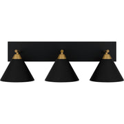 Quoizel Mastro 27in 3-Light Vanity Light | Industrial Matte Black and Gold Metal | Bathroom Vanity & Powder Room | Model MTO8627MBK