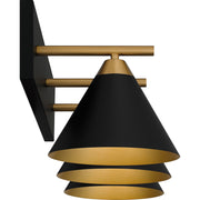 Quoizel Mastro 27in 3-Light Vanity Light | Industrial Matte Black and Gold Metal | Bathroom Vanity & Powder Room | Model MTO8627MBK