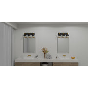 Quoizel Mastro 27in 3-Light Vanity Light | Industrial Matte Black and Gold Metal | Bathroom Vanity & Powder Room | Model MTO8627MBK