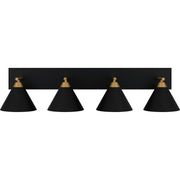 Quoizel Mastro 37in 4-Light Vanity Light | Modern Matte Black and Gold Steel | Bathroom Vanity | 37.5 x 9.5 x 8.75 in | Model MTO8637MBK