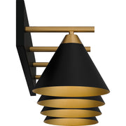 Quoizel Mastro 37in 4-Light Vanity Light | Modern Matte Black and Gold Steel | Bathroom Vanity | 37.5 x 9.5 x 8.75 in | Model MTO8637MBK