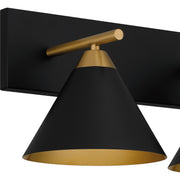 Quoizel Mastro 37in 4-Light Vanity Light | Modern Matte Black and Gold Steel | Bathroom Vanity | 37.5 x 9.5 x 8.75 in | Model MTO8637MBK