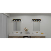 Quoizel Mastro 37in 4-Light Vanity Light | Modern Matte Black and Gold Steel | Bathroom Vanity | 37.5 x 9.5 x 8.75 in | Model MTO8637MBK