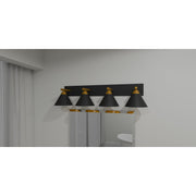 Quoizel Mastro 37in 4-Light Vanity Light | Modern Matte Black and Gold Steel | Bathroom Vanity | 37.5 x 9.5 x 8.75 in | Model MTO8637MBK