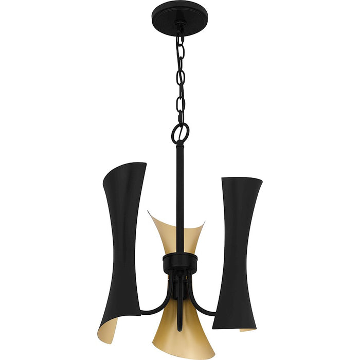 Quoizel Myla 3 Light Pendant, Black/Black Metal Shade Gold Inside