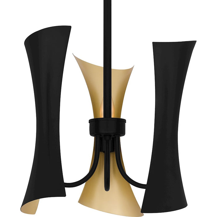 Quoizel Myla 3 Light Pendant, Black/Black Metal Shade Gold Inside