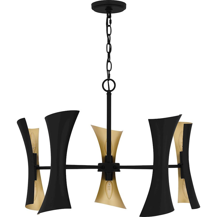 Quoizel Myla 10 Lt Chandelier, Black/Black Metal Shade Gold Inside