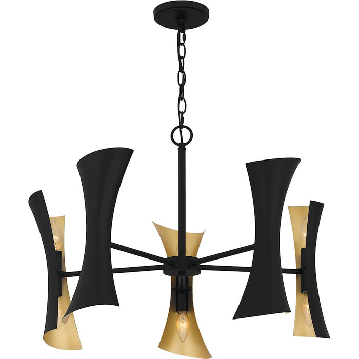 Quoizel Myla 10 Lt Chandelier, Black/Black Metal Shade Gold Inside