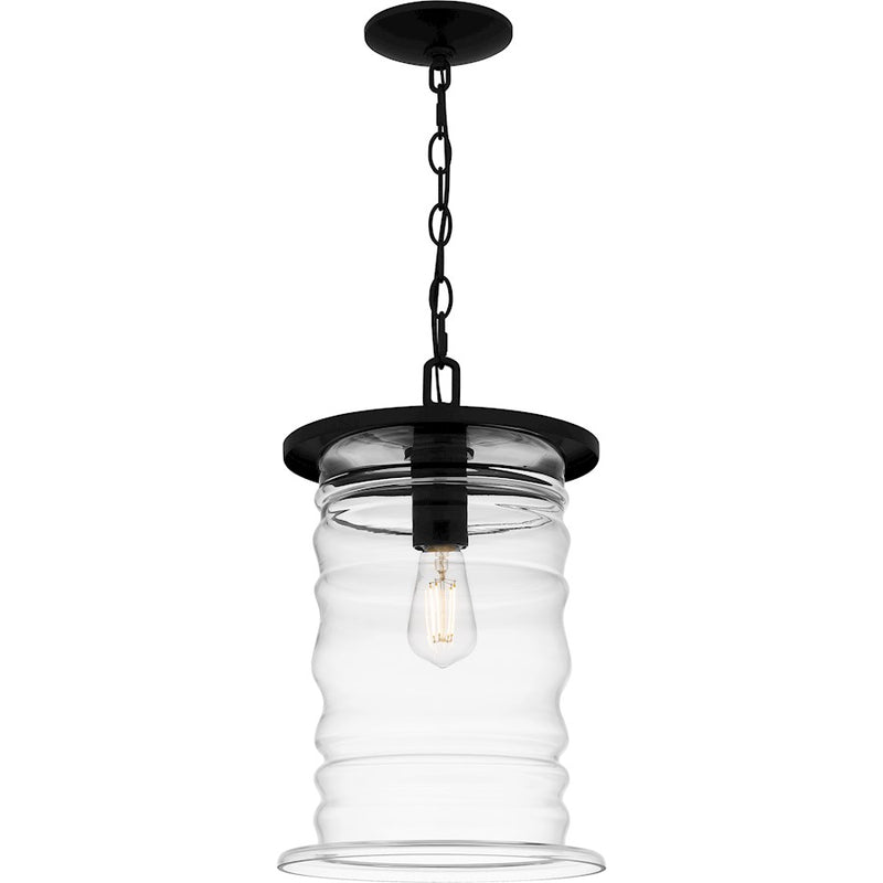 Quoizel Noland 10in 1-Light Mini Pendant | Coastal Matte Black and Clear Glass | Kitchen Island & Dining Room | 10 x 10 x 17 in | Model NAD1510MBK