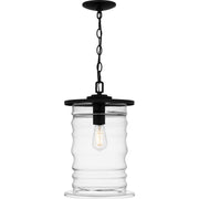 Quoizel Noland 10in 1-Light Outdoor Hanging Lantern | Coastal Matte Black and Clear Glass | Covered Patio & Porch | 10 x 10 x 17 in | Model NAD1910MBK
