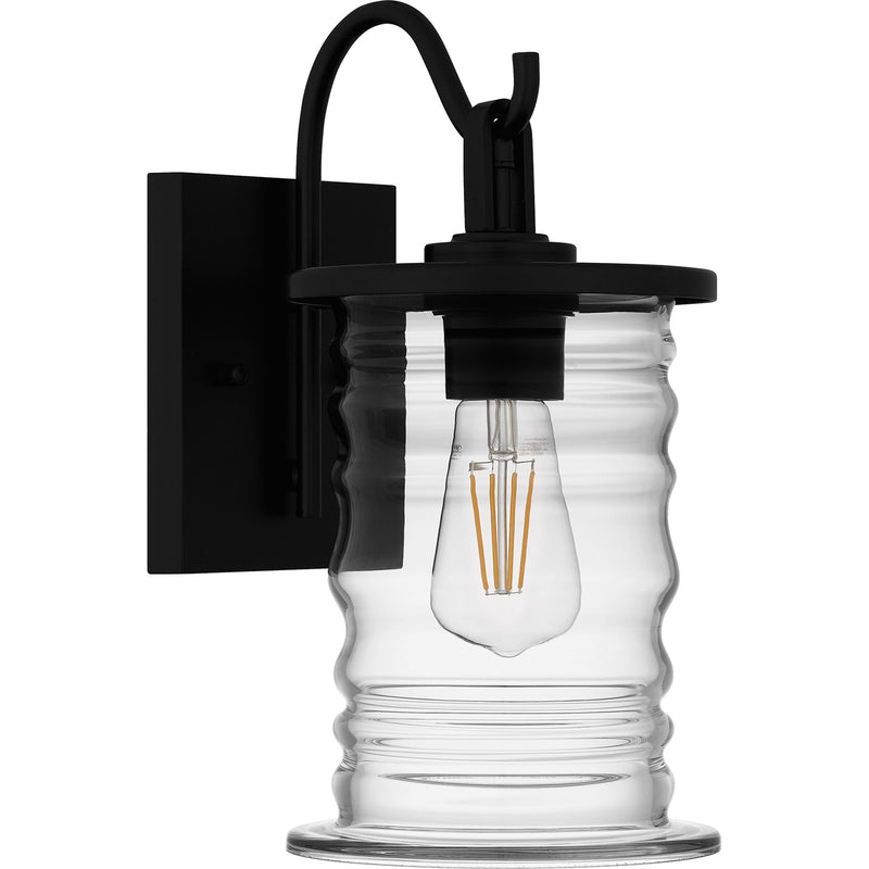 Quoizel Noland 8in 1-Light Outdoor Wall Lantern | Coastal Matte Black and Clear Glass | Porch & Entryway | 6 x 8 x 13 in | Model NAD8406MBK