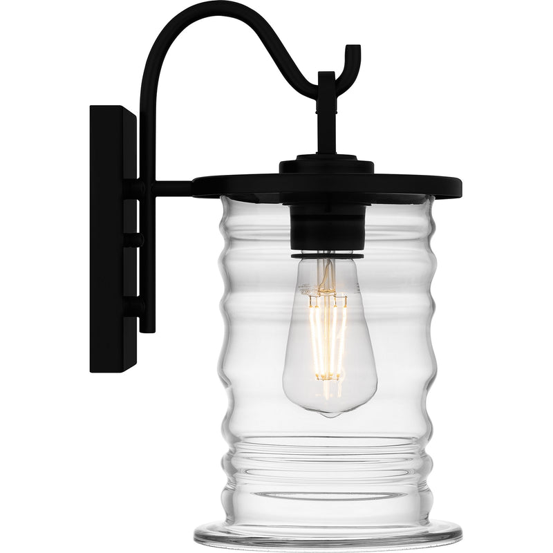 Quoizel Noland 8in 1-Light Outdoor Wall Lantern | Coastal Matte Black and Clear Glass | Porch & Entryway | 6 x 8 x 13 in | Model NAD8406MBK