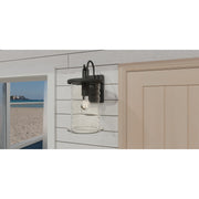 Quoizel Noland 11in 1-Light Outdoor Wall Lantern | Coastal Matte Black and Clear Glass | Front Porch & Entryway | Model NAD8408MBK
