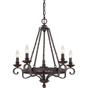 Quoizel Noble 24in 5-Light Chandelier | Traditional Rustic Black Hammered Steel and Walnut Wood | Dining Room & Foyer | Model NBE5005RK