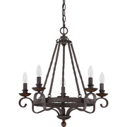 Quoizel Noble 24in 5-Light Chandelier | Traditional Rustic Black Hammered Steel and Walnut Wood | Dining Room & Foyer | Model NBE5005RK