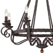 Quoizel Noble 32in 8-Light Chandelier | Traditional Rustic Black Hammered Steel and Walnut Wood | Dining Room & Foyer | Model NBE5008RK