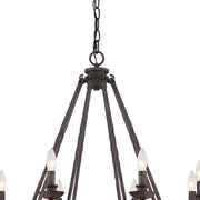 Quoizel Noble 32in 8-Light Chandelier | Traditional Rustic Black Hammered Steel and Walnut Wood | Dining Room & Foyer | Model NBE5008RK