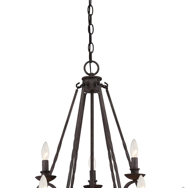 Quoizel Noble 32in 9-Light Chandelier | Traditional Rustic Black Steel and Walnut Wood | Dining Room & Foyer | 32 x 32 x 36 in | Model NBE5009RK