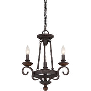 Quoizel Noble 15in 3-Light Chandelier | Traditional Rustic Black Steel and Walnut Wood | Dining Nook & Foyer | 15.5 x 15.5 x 18.5 in | Model NBE5303RK