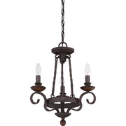 Quoizel Noble 15in 3-Light Chandelier | Traditional Rustic Black Steel and Walnut Wood | Dining Nook & Foyer | 15.5 x 15.5 x 18.5 in | Model NBE5303RK