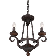 Quoizel Noble 15in 3-Light Chandelier | Traditional Rustic Black Steel and Walnut Wood | Dining Nook & Foyer | 15.5 x 15.5 x 18.5 in | Model NBE5303RK
