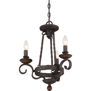 Quoizel Noble 15in 3-Light Chandelier | Traditional Rustic Black Steel and Walnut Wood | Dining Nook & Foyer | 15.5 x 15.5 x 18.5 in | Model NBE5303RK