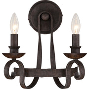Quoizel Noble 2-Light Wall Sconce | Traditional Rustic Black Steel and Walnut Wood | Bedroom & Hallway Accent Light | Model NBE8702RK