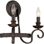 Quoizel Noble 2-Light Wall Sconce | Traditional Rustic Black Steel and Walnut Wood | Bedroom & Hallway Accent Light | Model NBE8702RK