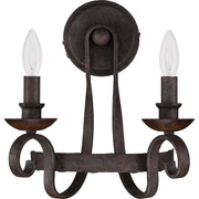 Quoizel Noble 2-Light Wall Sconce | Traditional Rustic Black Steel and Walnut Wood | Bedroom & Hallway Accent Light | Model NBE8702RK