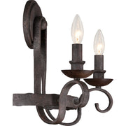 Quoizel Noble 2-Light Wall Sconce | Traditional Rustic Black Steel and Walnut Wood | Bedroom & Hallway Accent Light | Model NBE8702RK