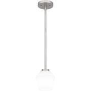 Quoizel Nielson 5in 1-Light Mini Pendant | Transitional Brushed Nickel and Opal Etched Glass | Kitchen Island & Dining Room | Model NIE1505BN