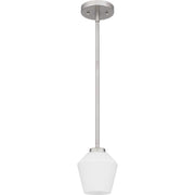 Quoizel Nielson 5in 1-Light Mini Pendant | Transitional Brushed Nickel and Opal Etched Glass | Kitchen Island & Dining Room | Model NIE1505BN