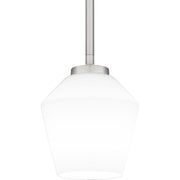 Quoizel Nielson 5in 1-Light Mini Pendant | Transitional Brushed Nickel and Opal Etched Glass | Kitchen Island & Dining Room | Model NIE1505BN