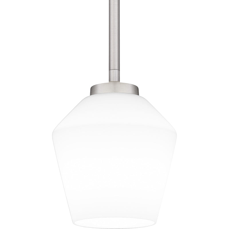 Quoizel Nielson 5in 1-Light Mini Pendant | Transitional Brushed Nickel and Opal Etched Glass | Kitchen Island & Dining Room | Model NIE1505BN