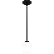 Quoizel Nielson 5in 1-Light Mini Pendant | Transitional Matte Black and Opal Etched Glass | Kitchen Island & Dining Room | Model NIE1505MBK