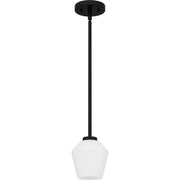 Quoizel Nielson 5in 1-Light Mini Pendant | Transitional Matte Black and Opal Etched Glass | Kitchen Island & Dining Room | Model NIE1505MBK