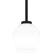 Quoizel Nielson 5in 1-Light Mini Pendant | Transitional Matte Black and Opal Etched Glass | Kitchen Island & Dining Room | Model NIE1505MBK