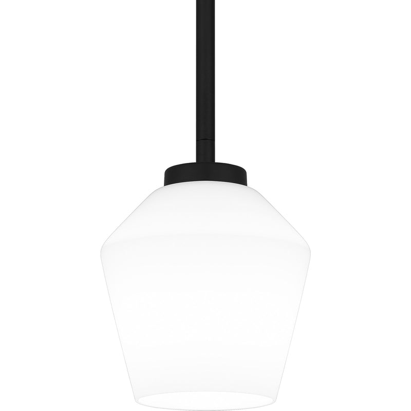 Quoizel Nielson 5in 1-Light Mini Pendant | Transitional Matte Black and Opal Etched Glass | Kitchen Island & Dining Room | Model NIE1505MBK