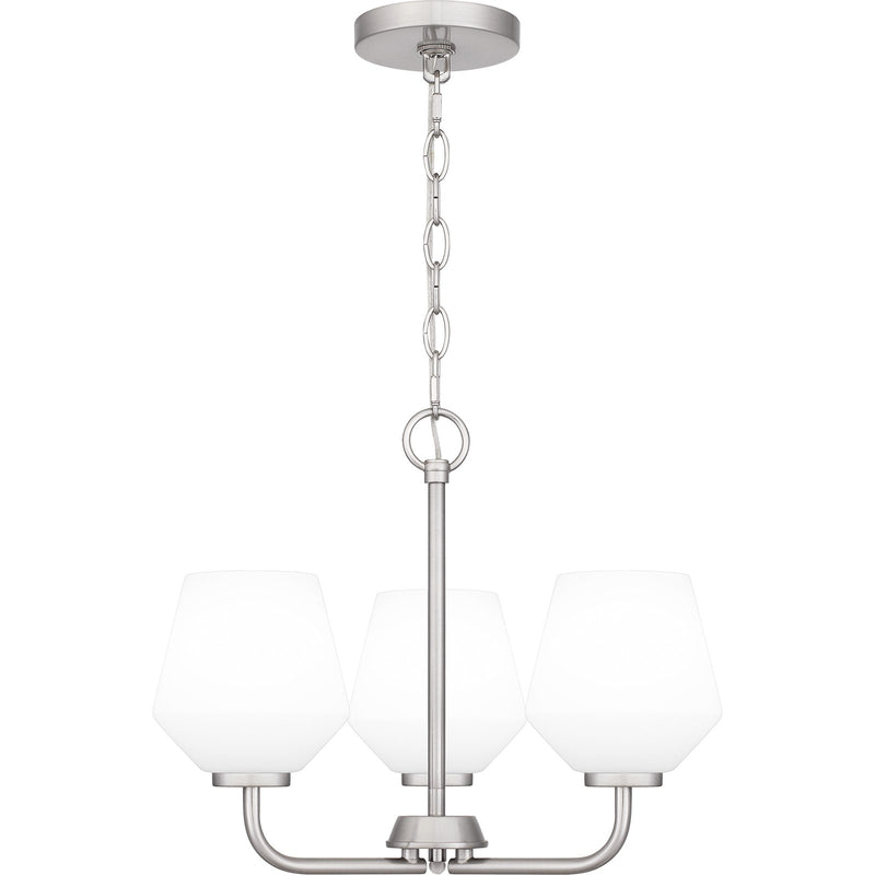 Quoizel Nielson 17in 3-Light Pendant | Transitional Brushed Nickel and Opal Etched Glass | Kitchen Island & Dining Room | Model NIE2817BN