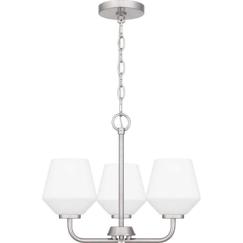 Quoizel Nielson 17in 3-Light Pendant | Transitional Brushed Nickel and Opal Etched Glass | Kitchen Island & Dining Room | Model NIE2817BN