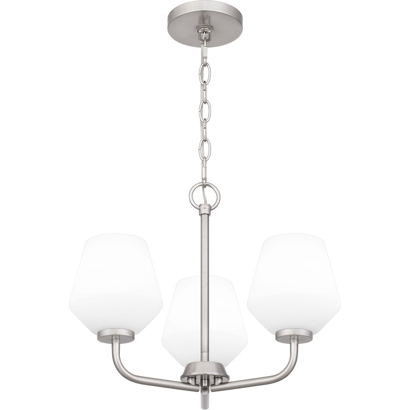 Quoizel Nielson 17in 3-Light Pendant | Transitional Brushed Nickel and Opal Etched Glass | Kitchen Island & Dining Room | Model NIE2817BN